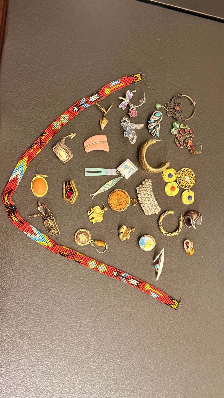 Vintage Mixed Assortment of Single Earrings and Beaded Band for Craft/Repurpose